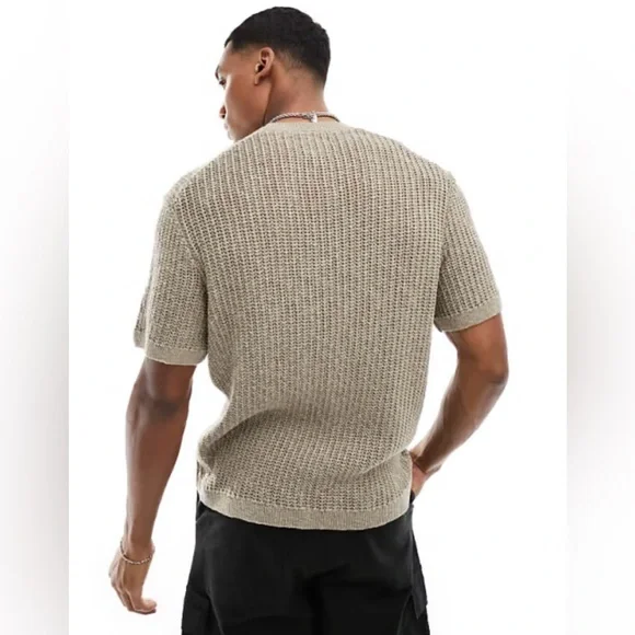 ABERCROMBIE & FITCH Men's taupe open knit crewneck sweater size M - Picture 2 of 14